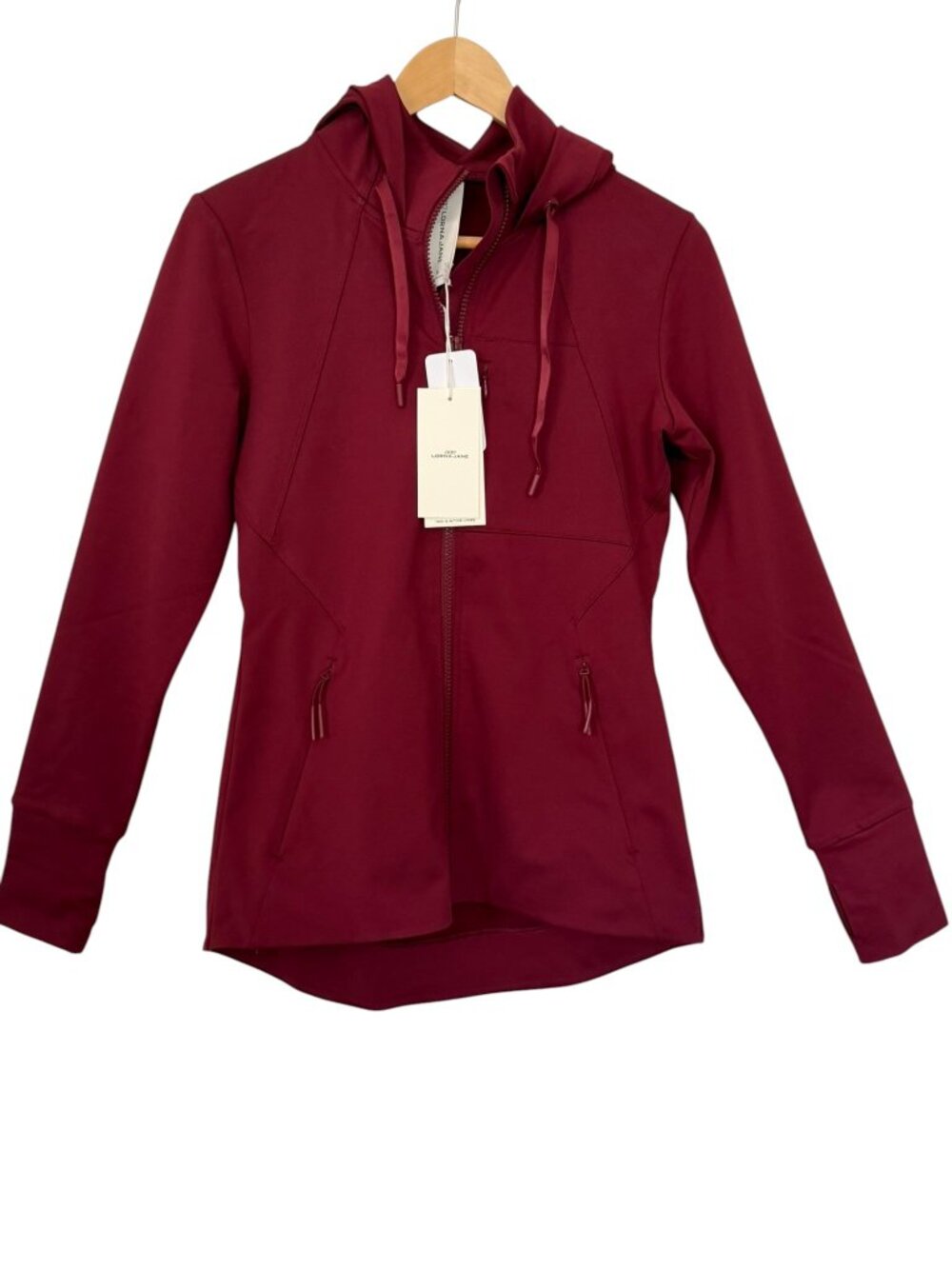 Lorna Jane Ultimate Thermal Hoodie Full Front Zip Chest Pocket Jacket Sepia S